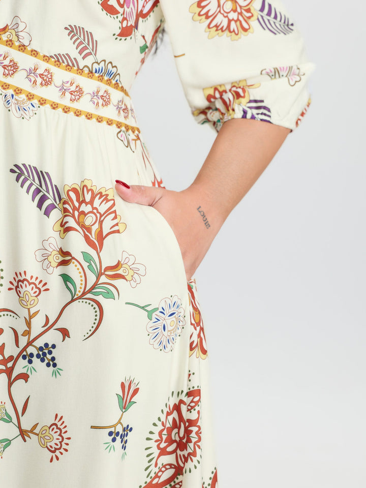 Floral Print V-Neck Flowy Maxi Dress