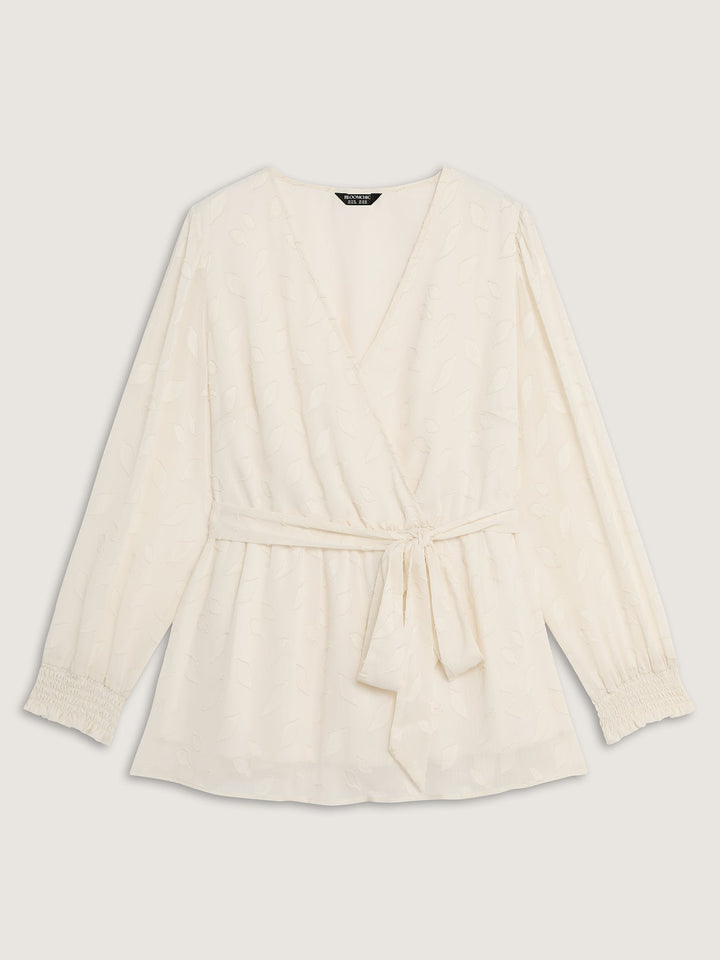 Sheer Chiffon Textured Waist-Tie Blouse