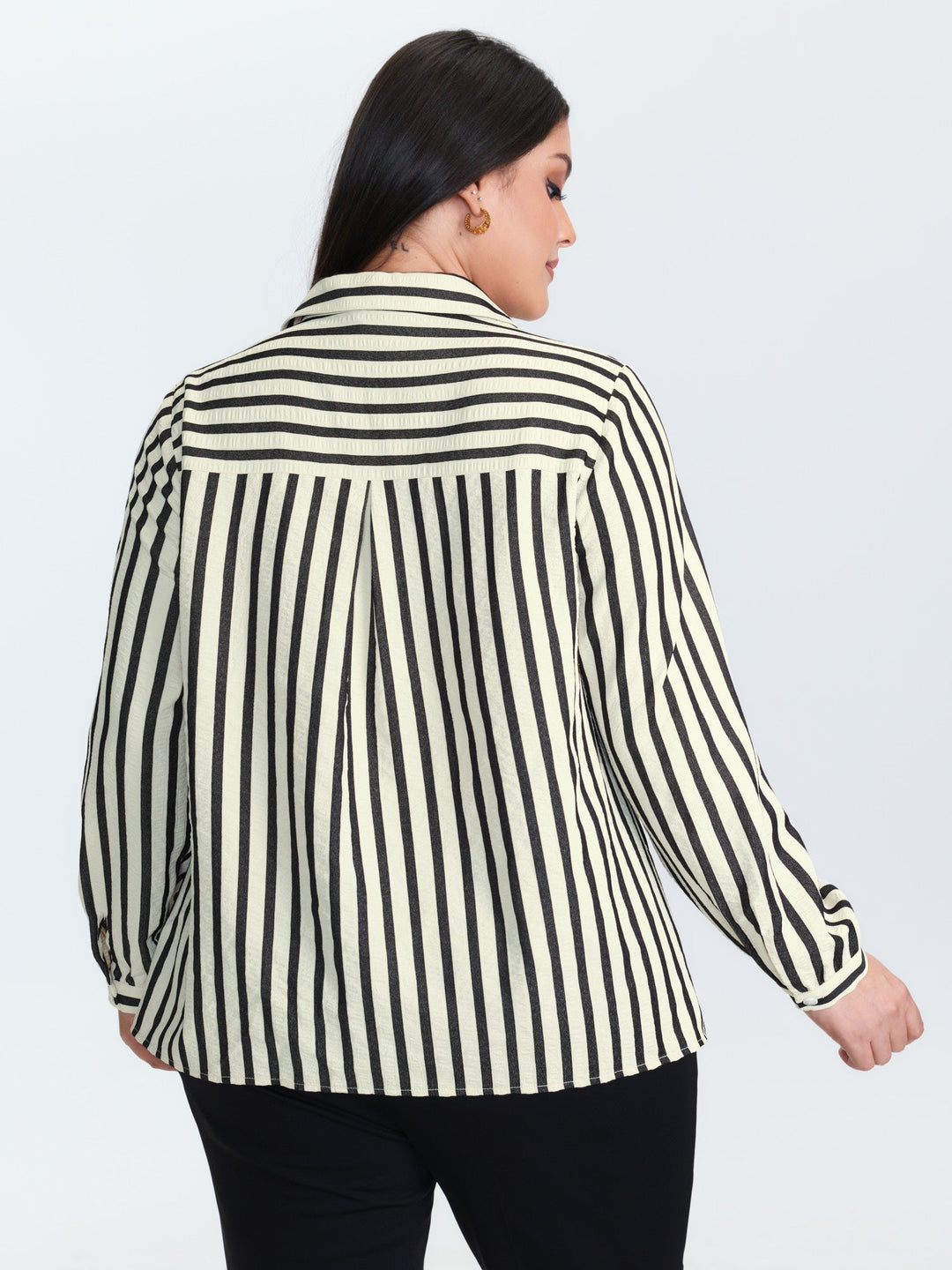 Striped Collar Textured Half-Placket Blouse