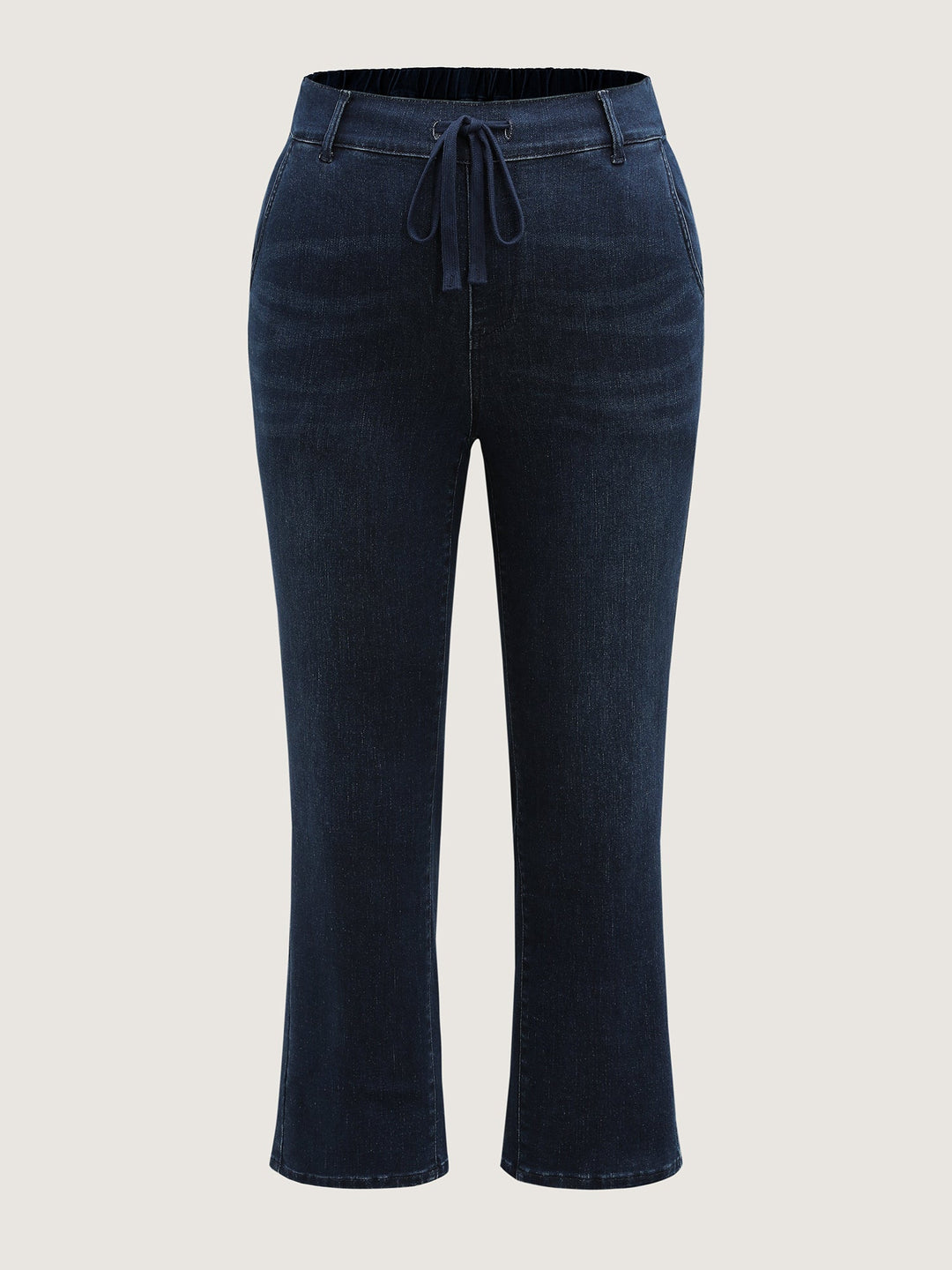 Supersoft Elastic Waistband Drawstring Straight Leg Jeans