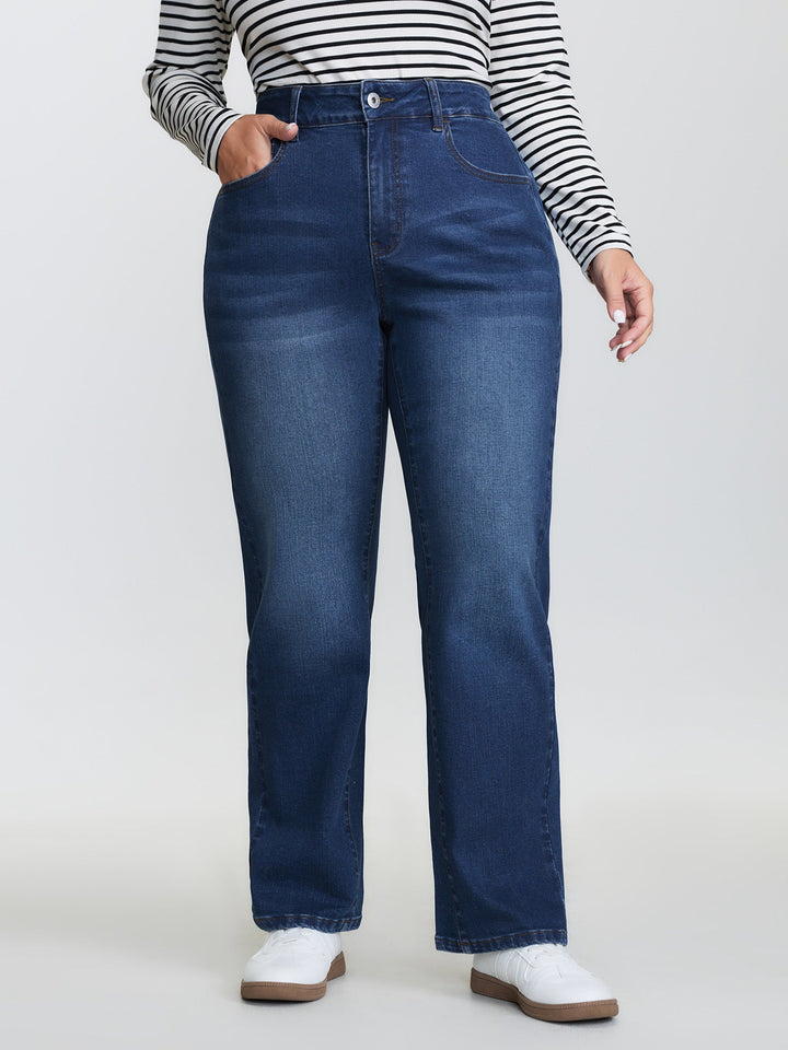 Stretchy Mid-Rise Straight-Leg Jeans