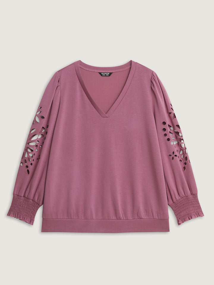 Cut-Out Embroidered Sleeve Rayon Sweatshirt