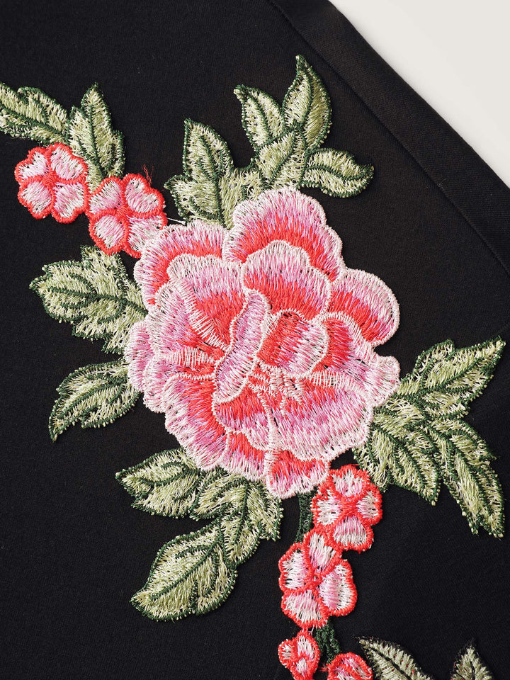 Rosy Embroidered Puffy Sleeve Sweatshirt