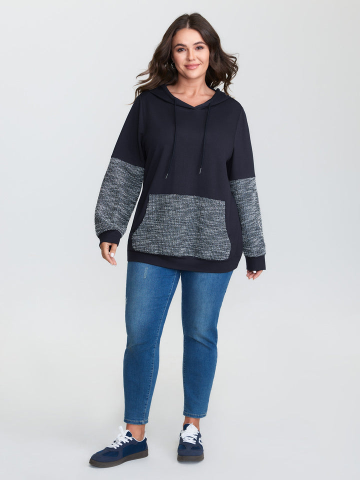 Spliced Color Contrast Textured Hoodie