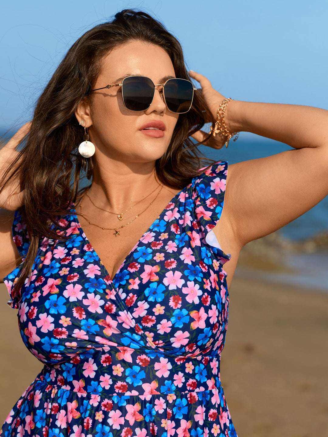 Floral Flutter Sleeve Flowy Swim Dress