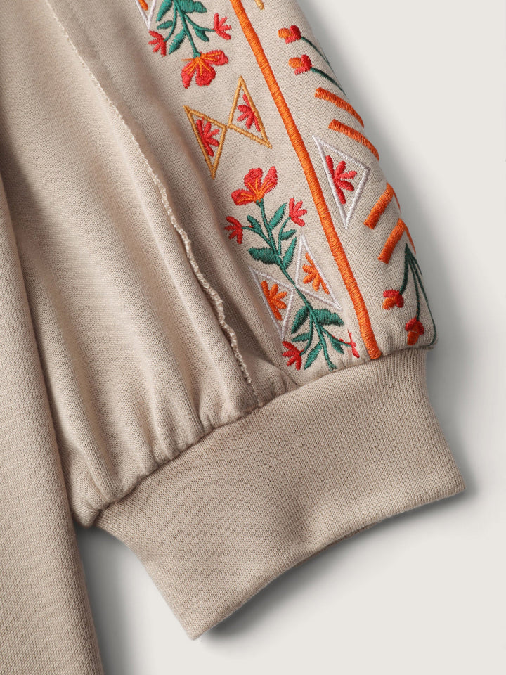 Floral Embroidered Sleeve Sweatshirt