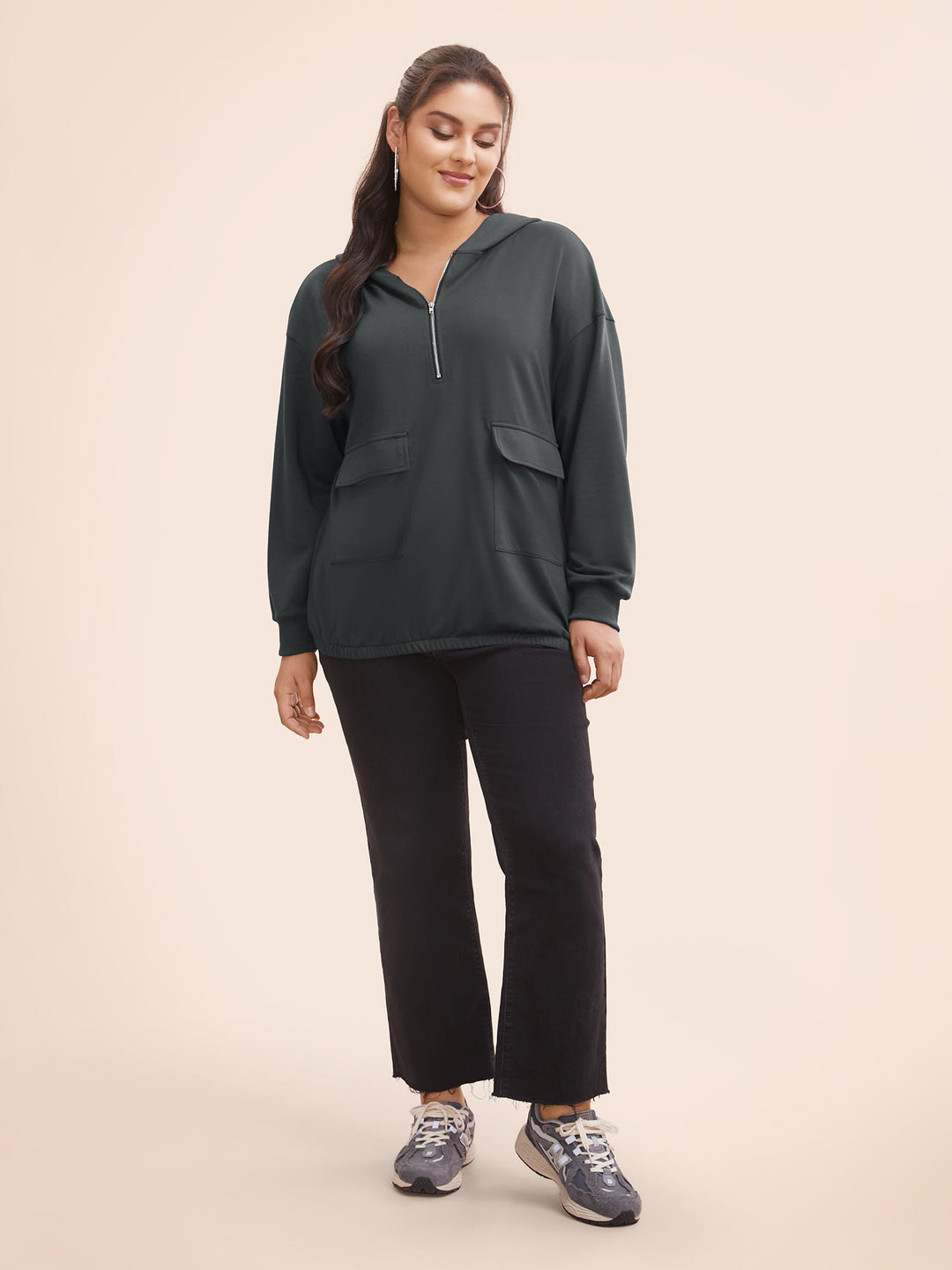Half Zip Hooded Pocket Sweatshirt