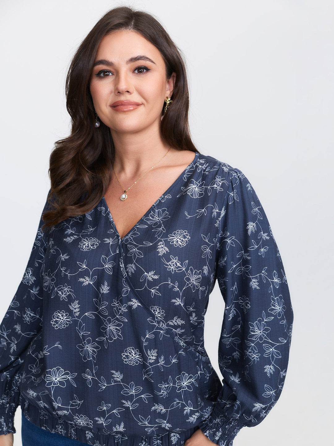 Floral Print Surplice Neck Blouse