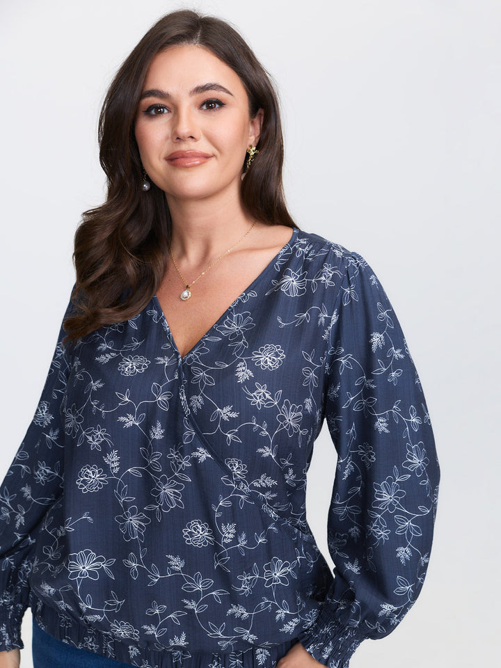 Floral Print Surplice Neck Blouse