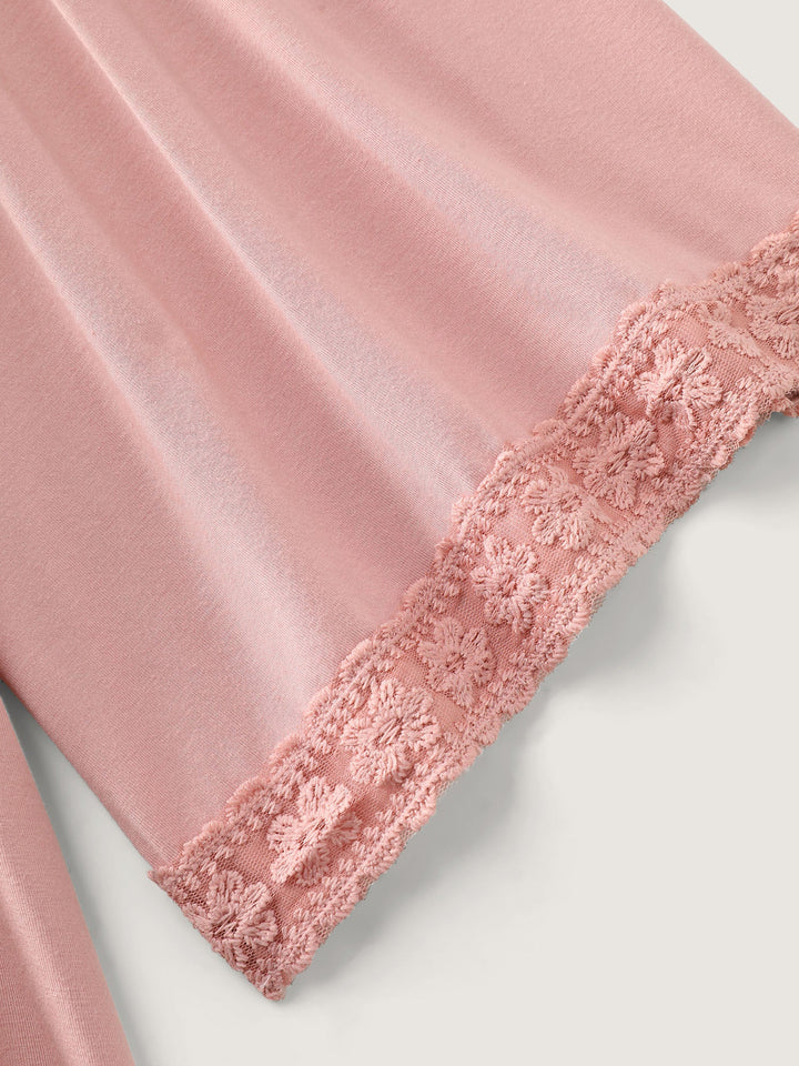 Lace Trim Cinched-Flared Knit Top