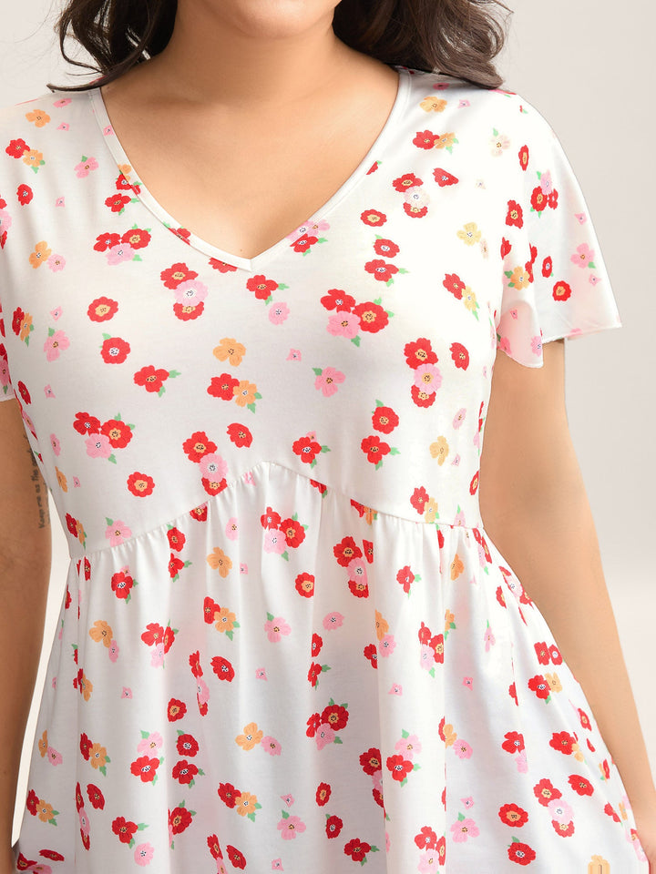 Ditsy Floral Print Sheer Babydoll Top