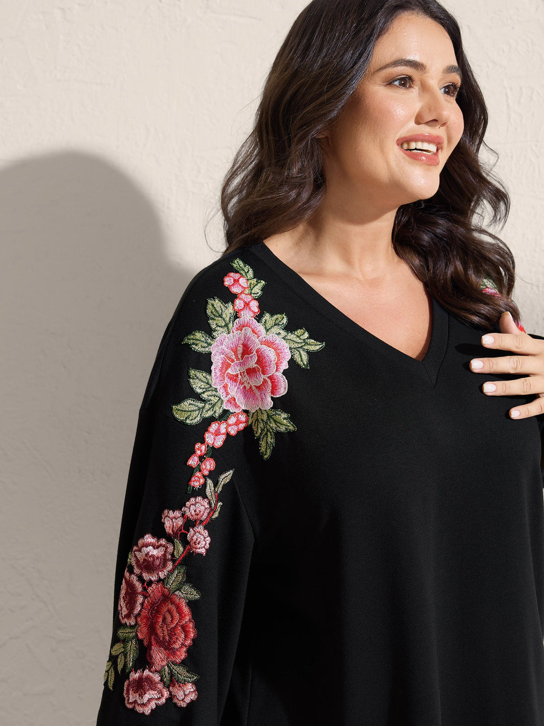 Rosy Embroidered Puffy Sleeve Sweatshirt