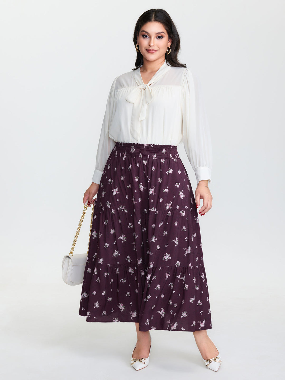 Floral Shirred Waist Tiered Maxi Skirt