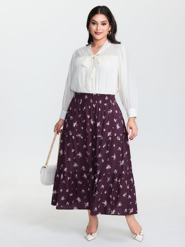 Floral Shirred Waist Tiered Maxi Skirt