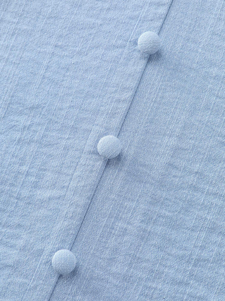 Adjustable Gathered Sleeve Button Blouse