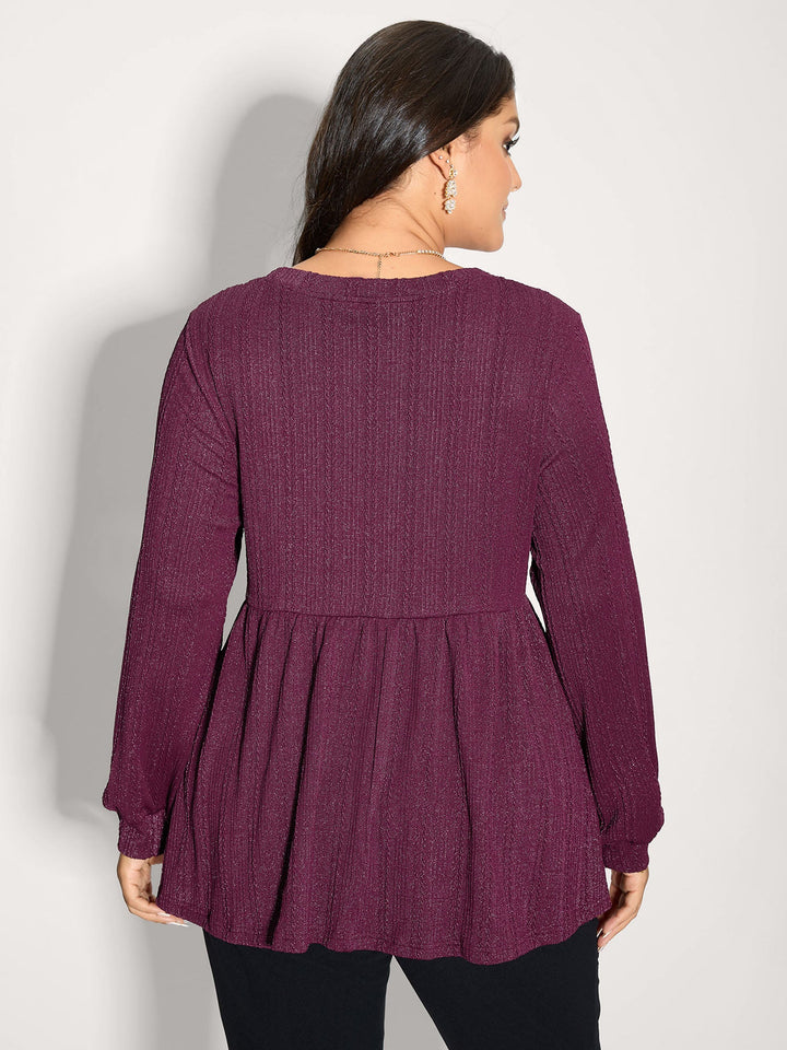 Textured Stretchy Flared Knit Top