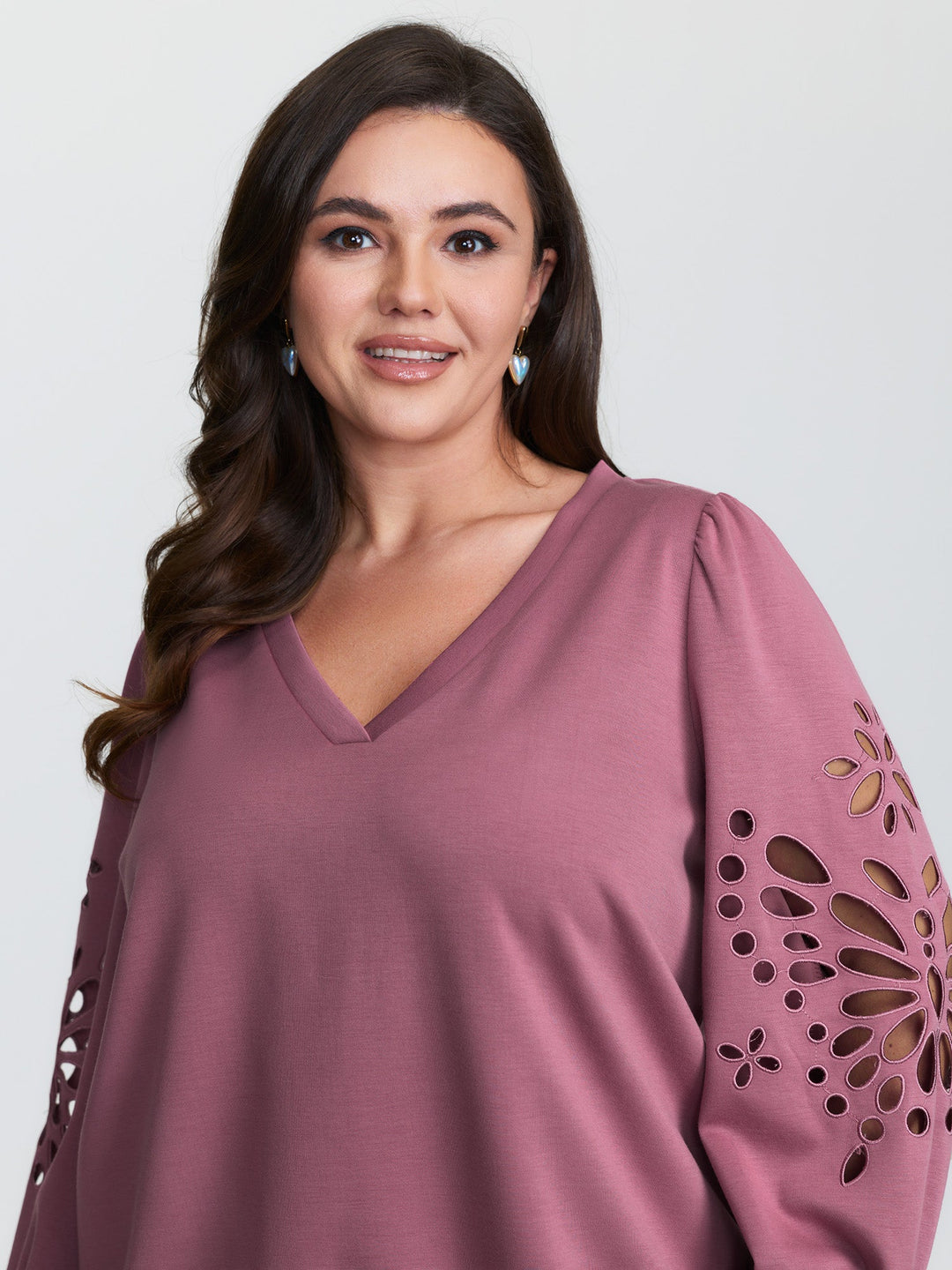 Cut-Out Embroidered Sleeve Rayon Sweatshirt