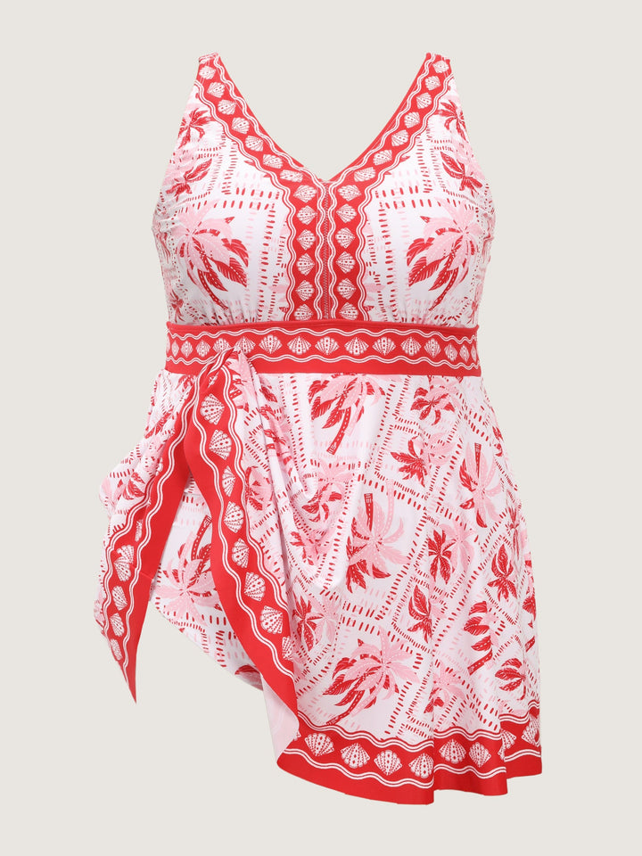 Anti-Float Ties Palm Tree Swim Dress