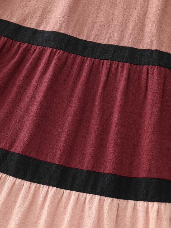 Cotton Colorblock Tiered Wrap Maxi Dress