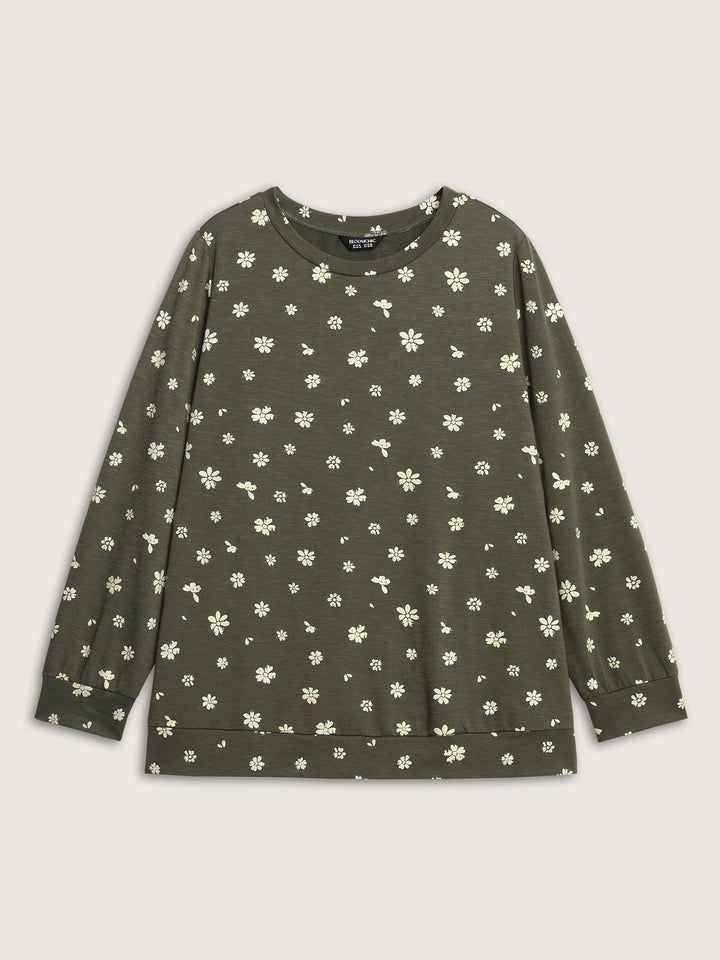 Floral Stretchy Textured Printed Sweatshirt