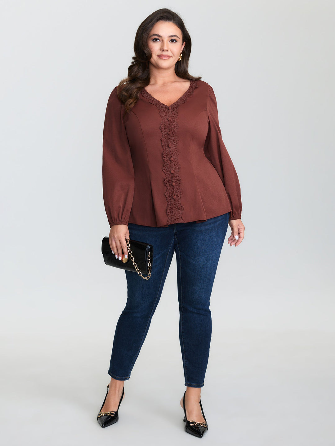Lace Trim Cinched-Flared Blouse