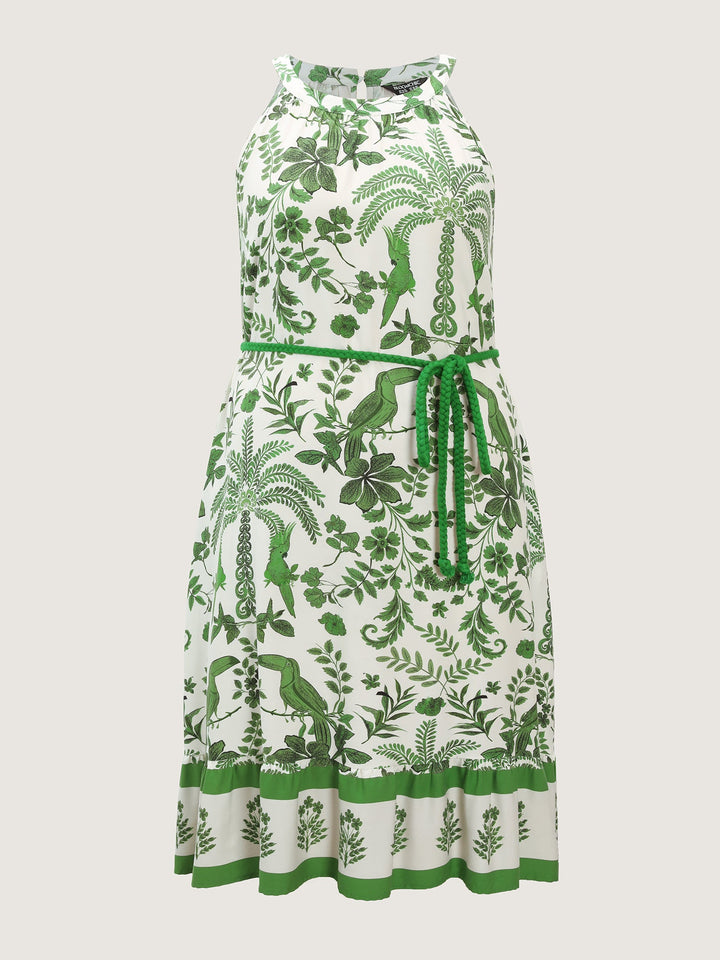 Floral Whisper Print Waist-Tie Midi Dress