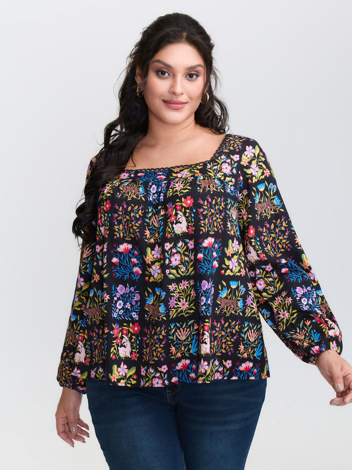 Rayon Floral Collage Lace Blouse