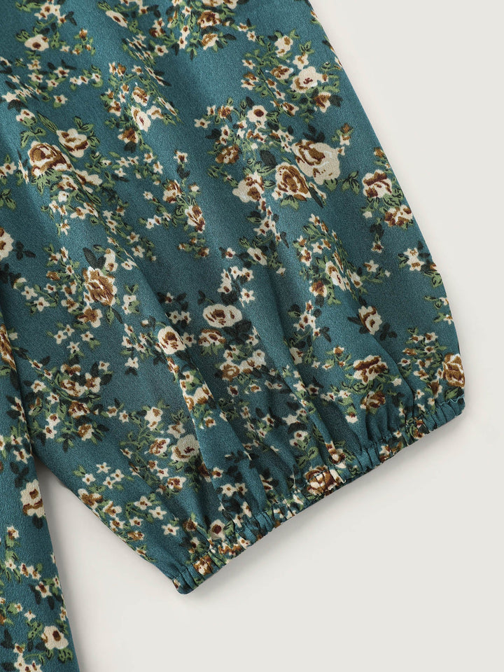 Floral Print Lace Trim Blouse