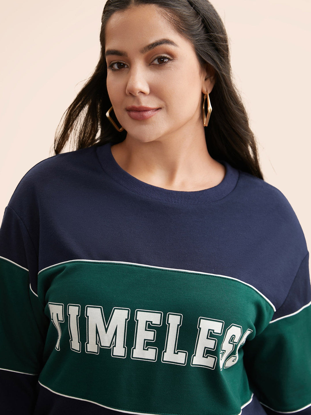 Crew Neck Letter Print Contrast Sweatshirt