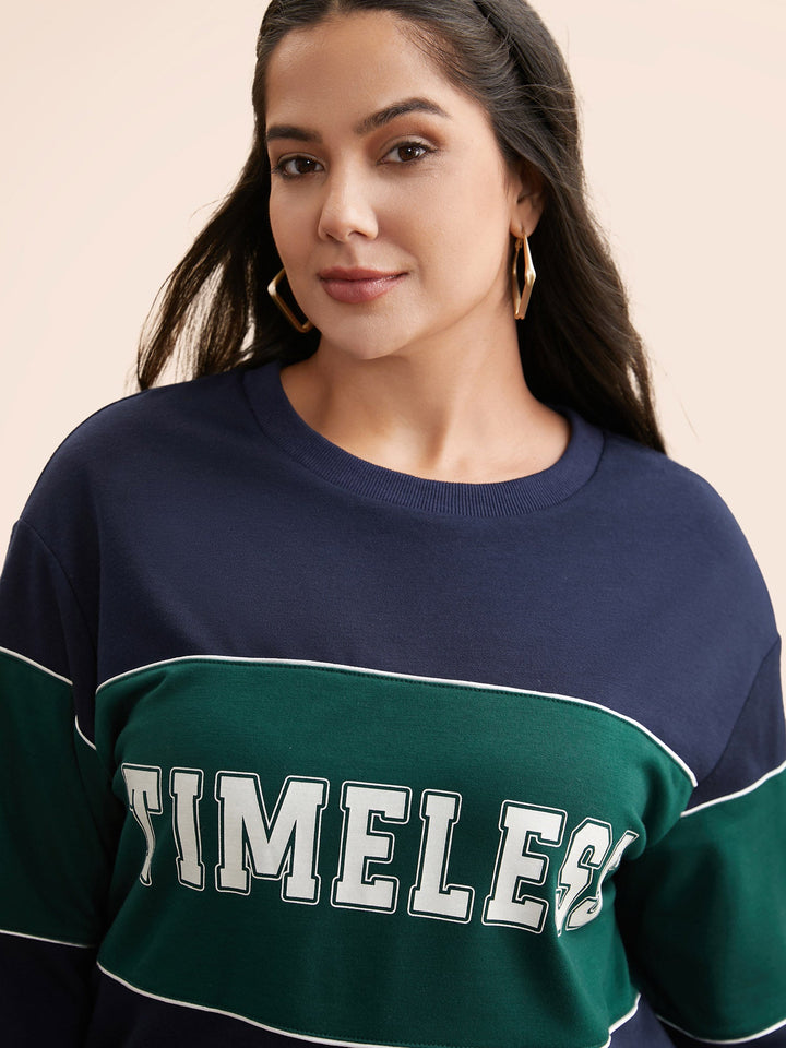 Crew Neck Letter Print Contrast Sweatshirt