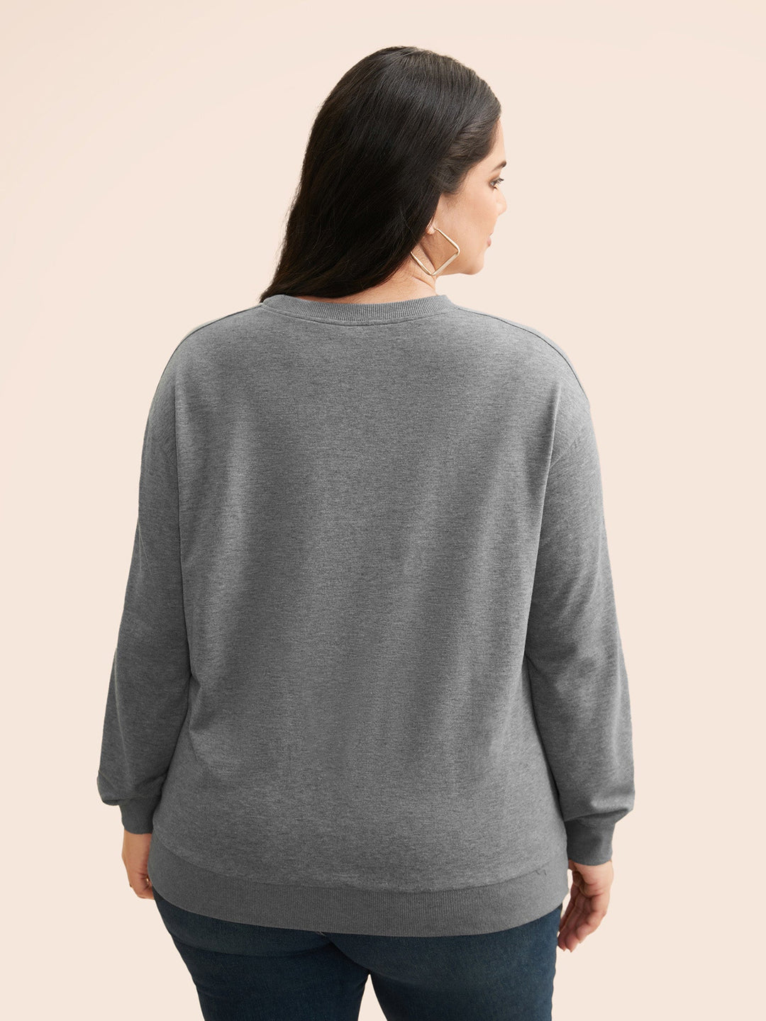 Round Neck Stitch Slightly Stretchy Sweatshirt