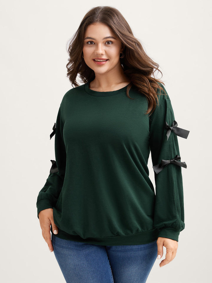 Bow-Knot Sleeve Cut-Out Sweatshirt