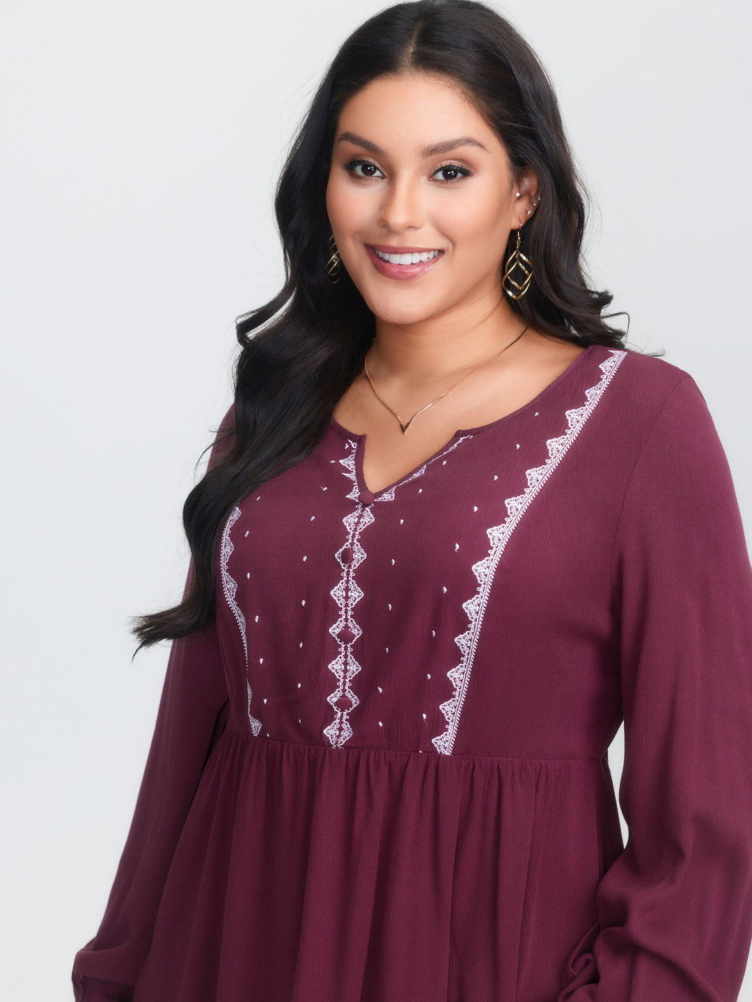 Geometric Print Cinched Flared Blouse