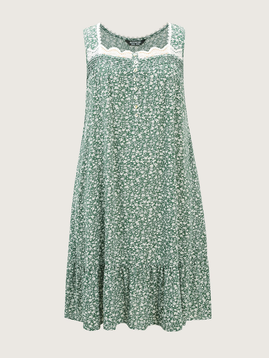 Floral Lace Trim Color Contrast Sleep Dress