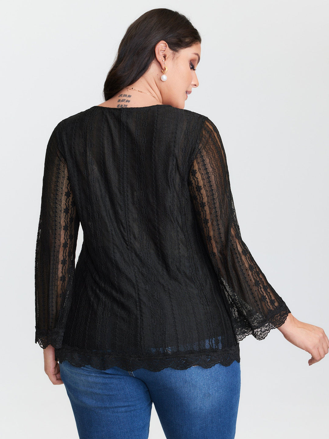 Lace Ruched Drawstring Neckline Knit Top
