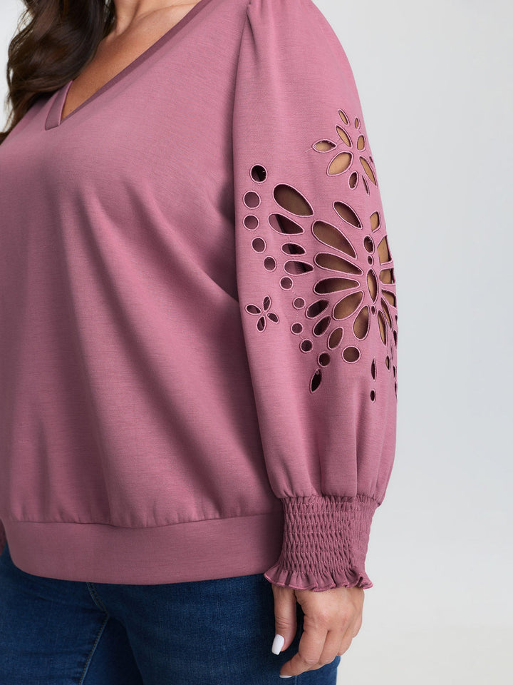 Cut-Out Embroidered Sleeve Rayon Sweatshirt