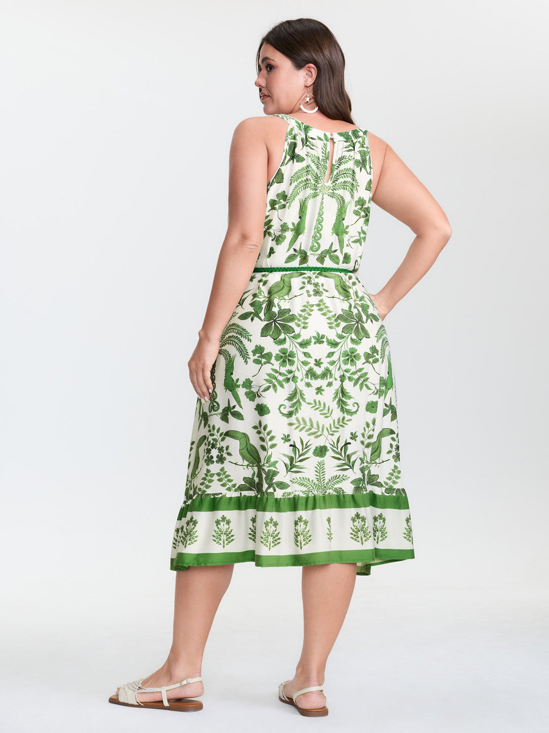 Floral Whisper Print Waist-Tie Midi Dress