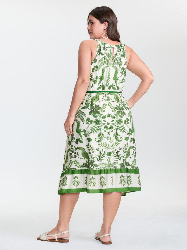 Floral Whisper Print Waist-Tie Midi Dress