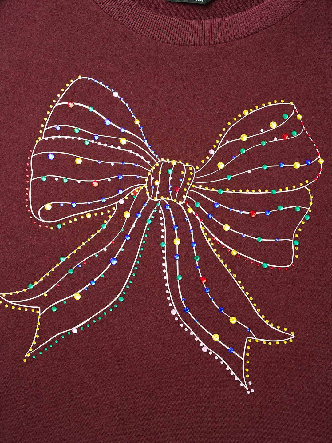 Rhinestone Embellished Bow Straight-Fit Sweatshirt