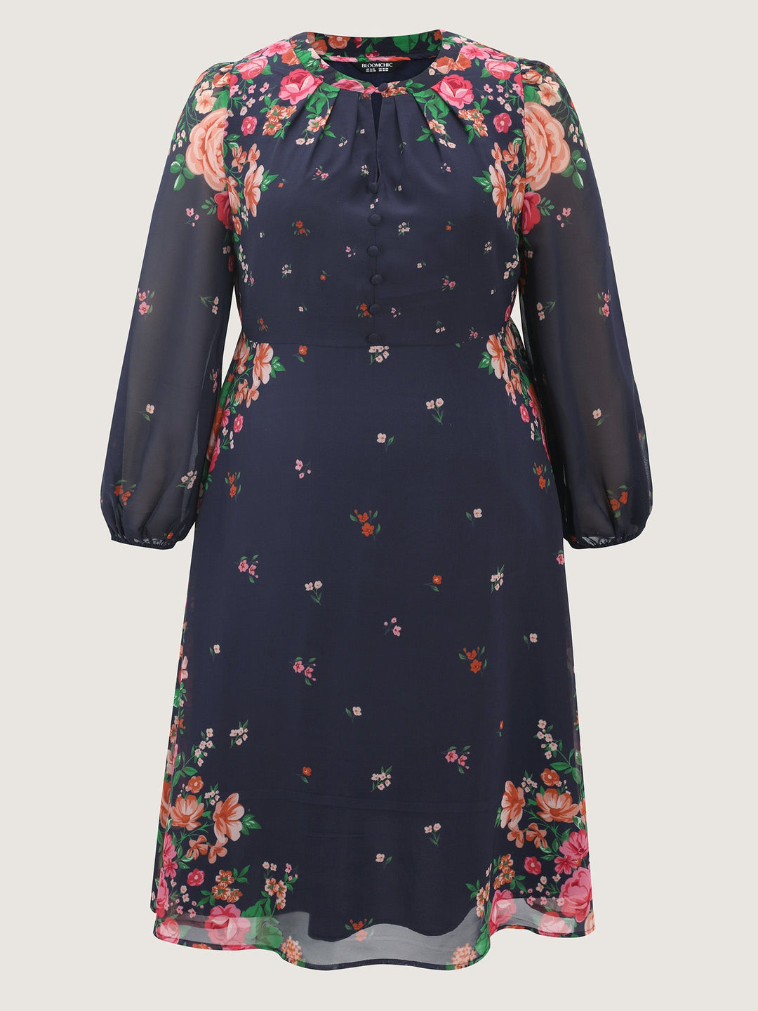 Keyhole Neckline Floral Print Midi Dress