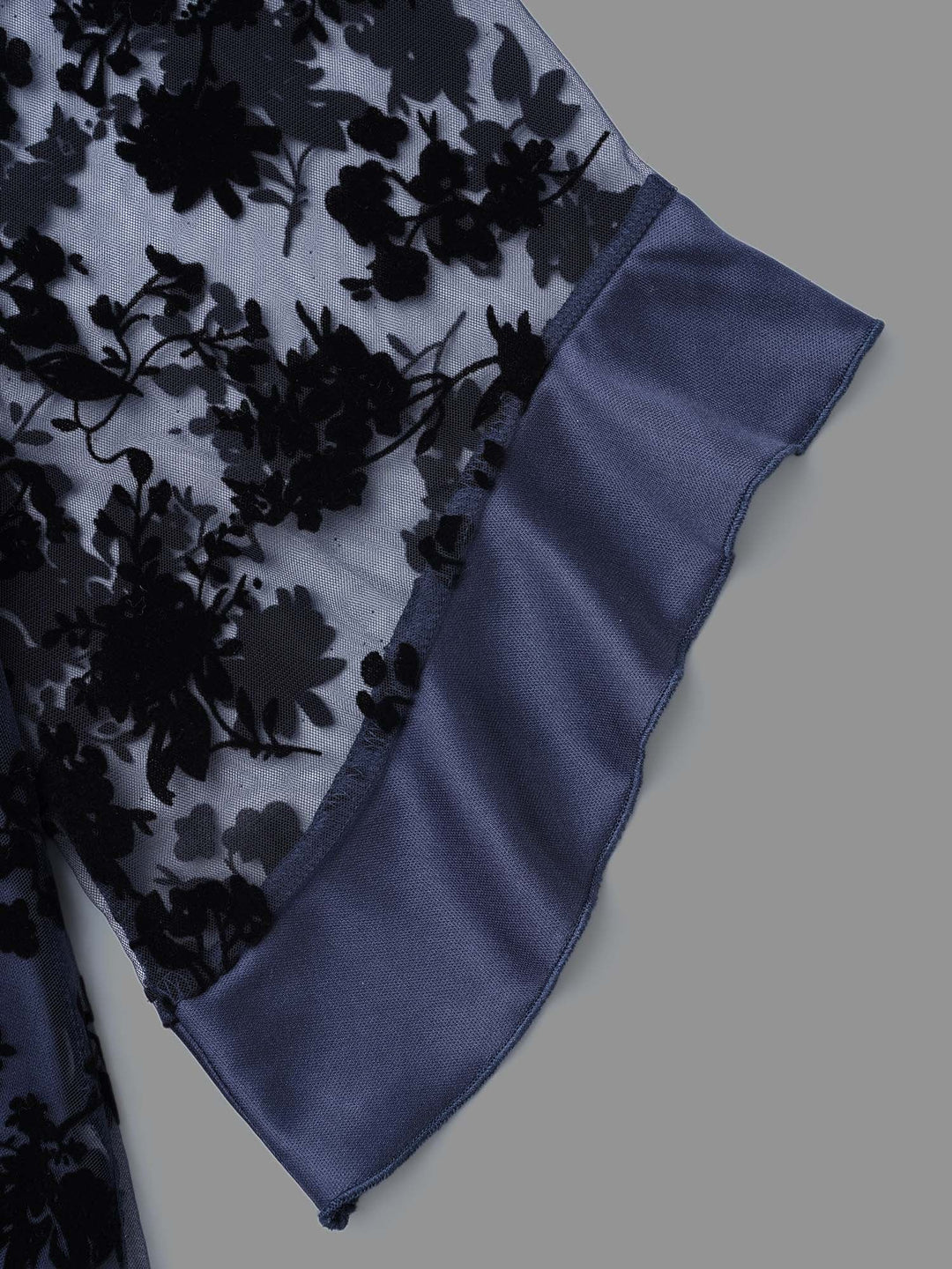 Floral Flocking Mesh Asymmetrical Hem Blouse