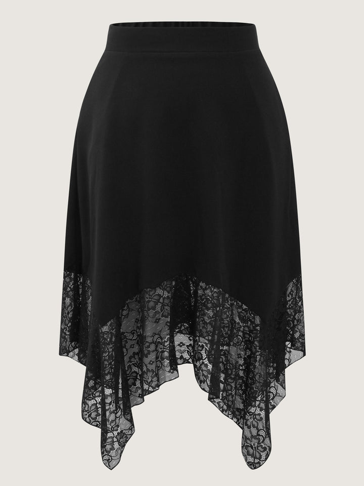Sheer Lace Handkerchief Hem Midi Skirt