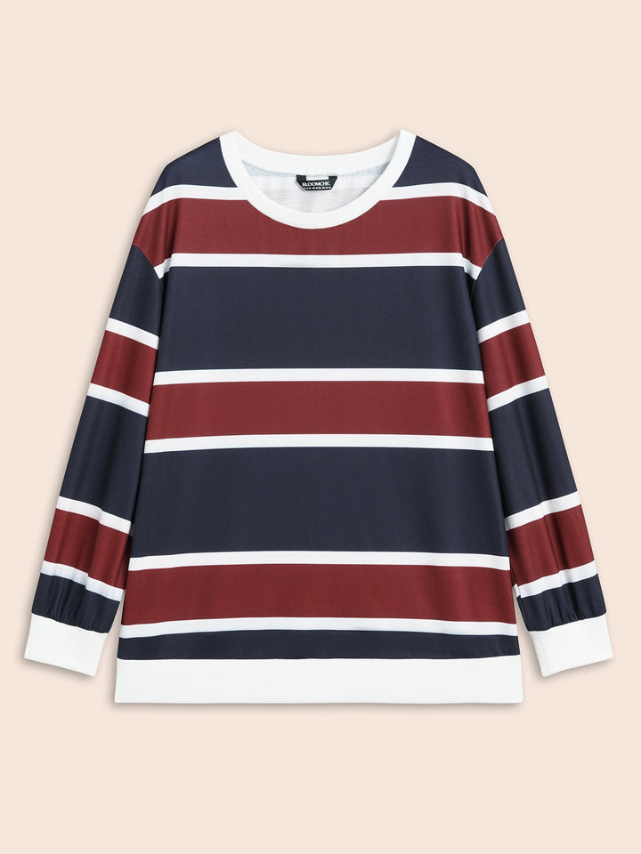 Contrast Striped Drop Shoulder Sweatshirt