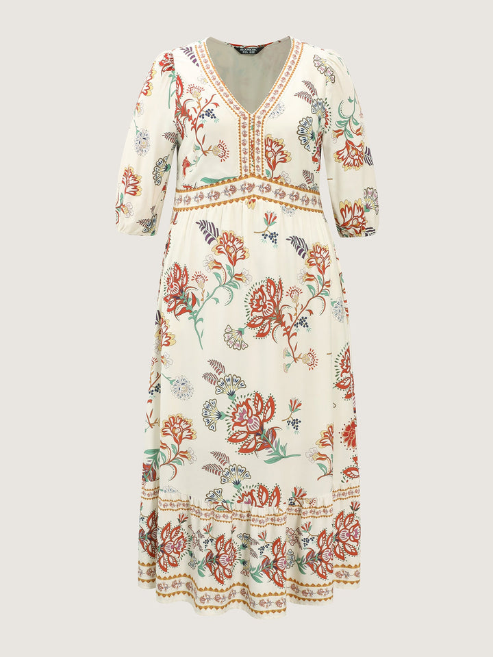 Floral Print V-Neck Flowy Maxi Dress
