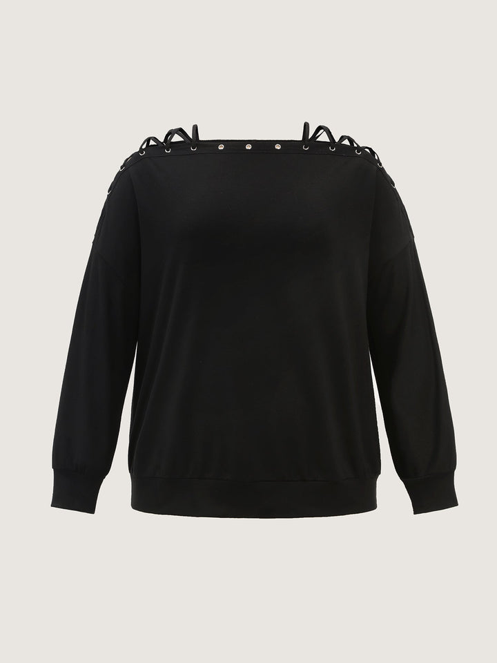 Cut-Out Off-Shoulder Plain Sweatshirt