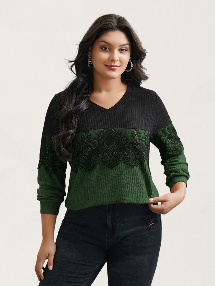 Crochet Lace Mesh Contrast Patchwork Top