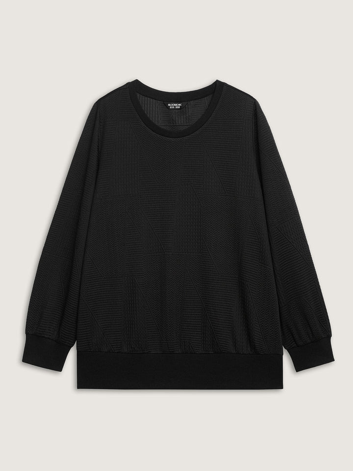 Round Neck Textured Solid Sweatshirt