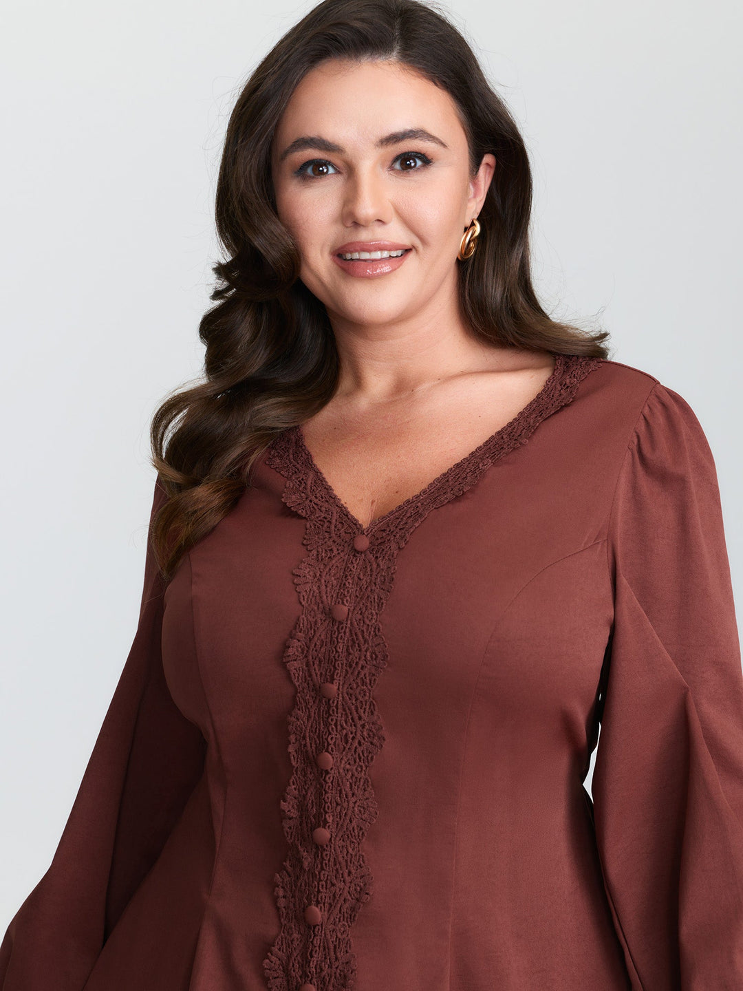 Lace Trim Cinched-Flared Blouse