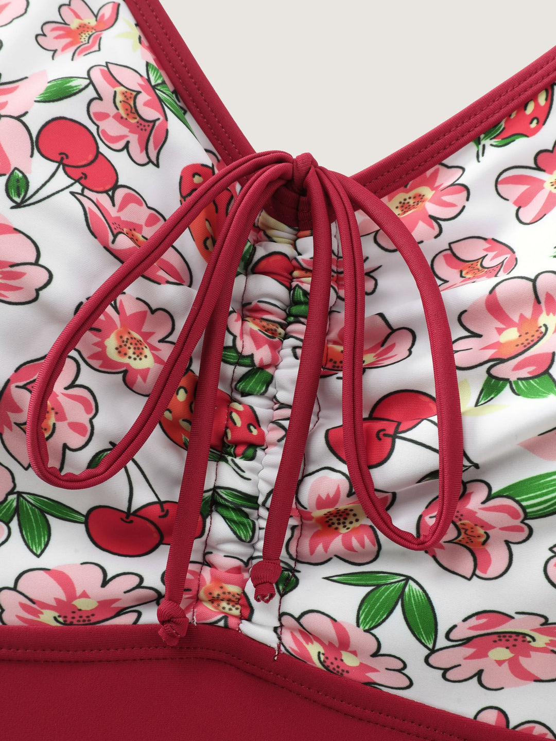 Floral Print Drawstring Front Swim Top