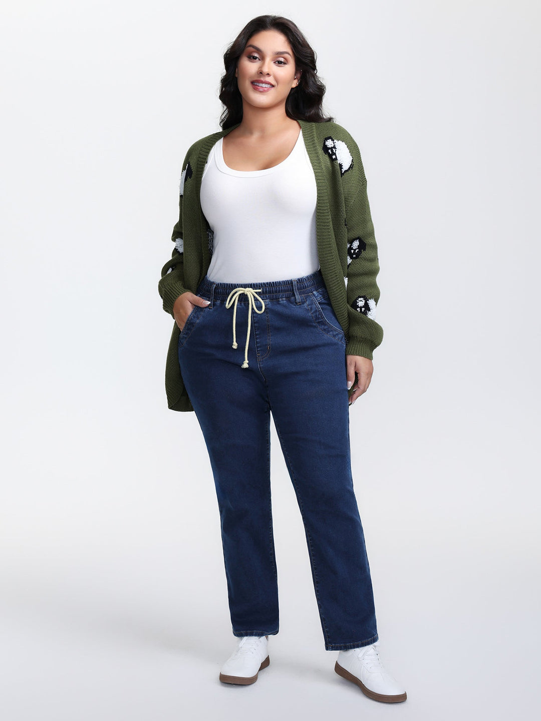 Stretchy Drawstring Waist Straight Leg Jeans